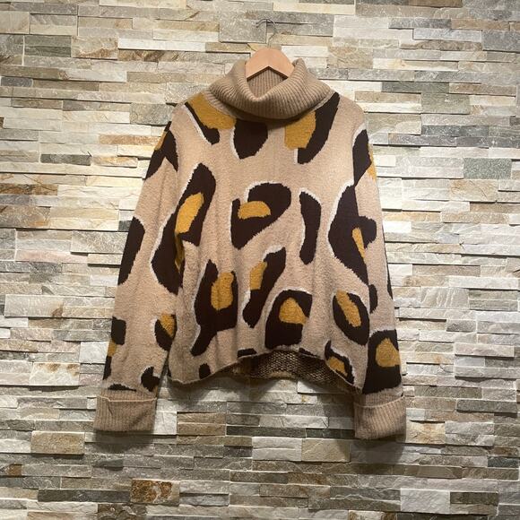 MOTH Large Leopard Print Turtleneck Sweater | Chunky Knit, Cozy Winter - Picture 2 of 7